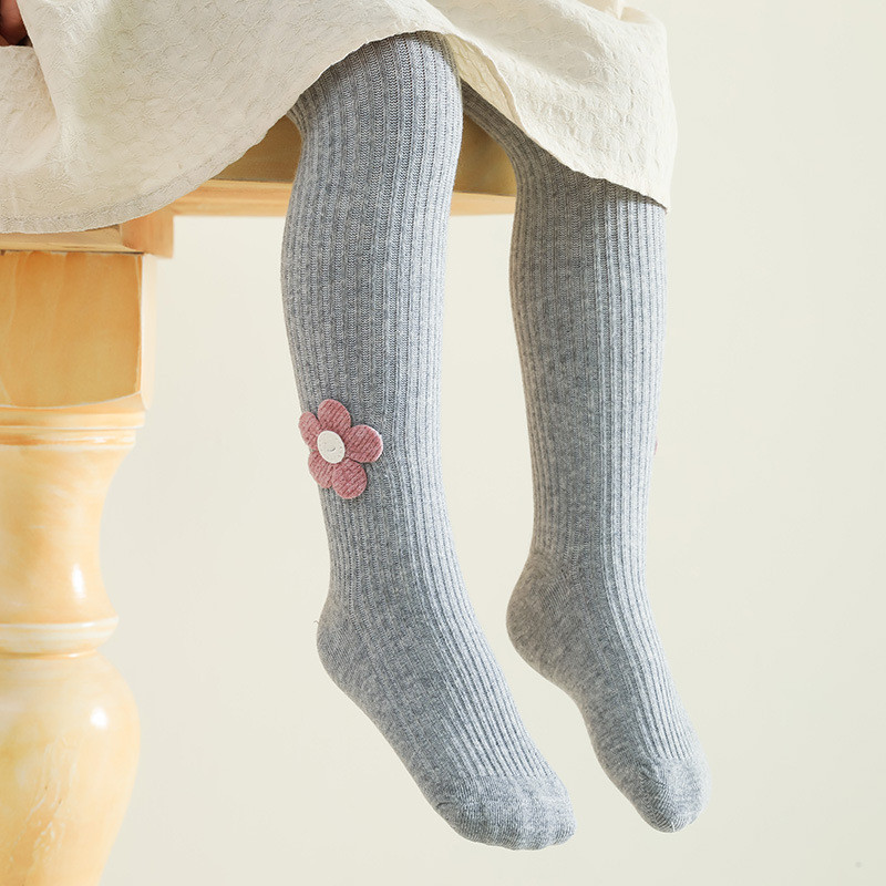 Mallas de algodón con estampado Floral para niñas, pantis lisos a rayas, de punto, para primavera y otoño