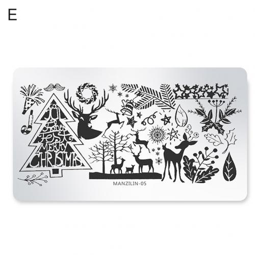 Nail Art Navidad copo de nieve Santa estampado de muñeco de nieve imagen estampado plantilla placa: E