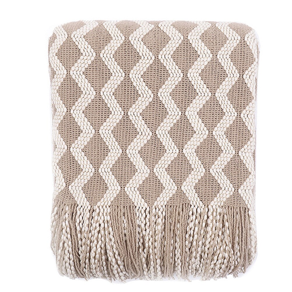 Bedding Knitted Throw Sofa Blanket Living Room Home Office Soft With Tassels Machine Washable Warm Rectangle Wave Pattern
