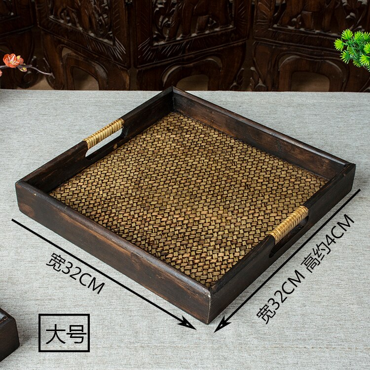 Whyou 1Pcs Hout Zuidoost-azi Ë Theewaar Cup Opslag Plaat Lade Vintage Spa Tafel Decor Woninginrichting Ornamenten Kantoor Essentiële: G about 32cm
