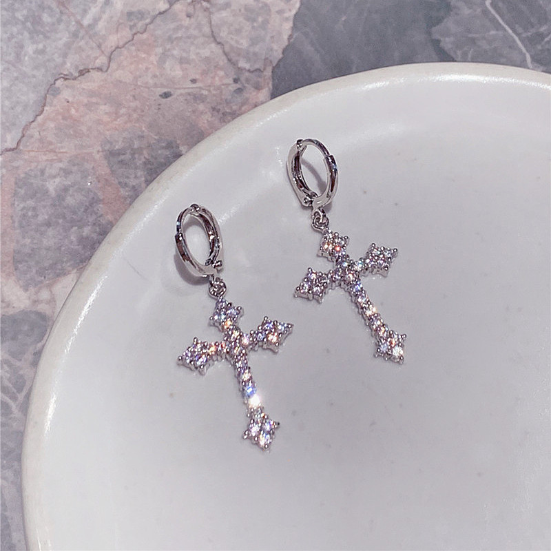 Y2K gotisch Strass Kreuz Ohrringe Kpop Zirkon Kreuz Tropfen Ohrring für Frauen Grunge Egirl Ohrringe Schmuck Zubehör