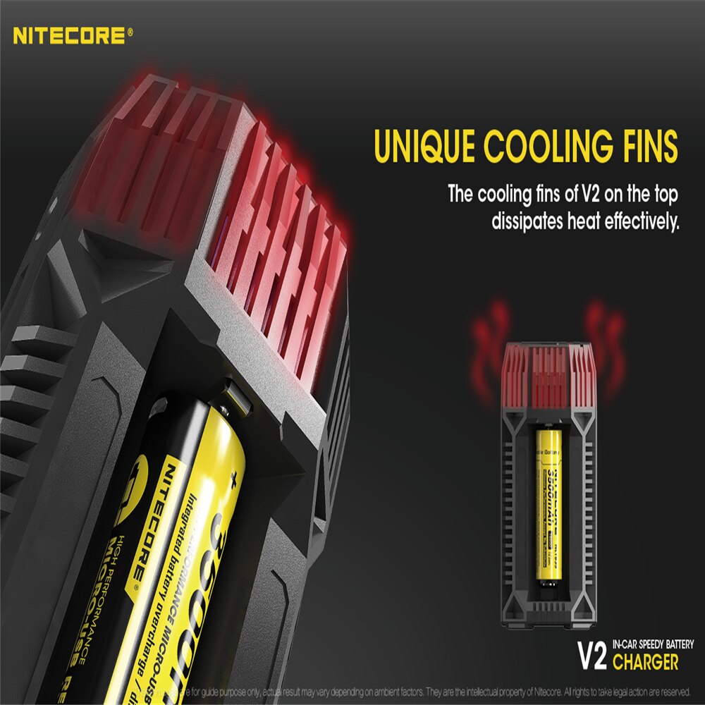 Nitecore  v2 6a 2-- kanaals batterijlader autolader met 12v aanstekeradapters en usb-poorten voor 18650 rcr 123a 17650 14500 aa