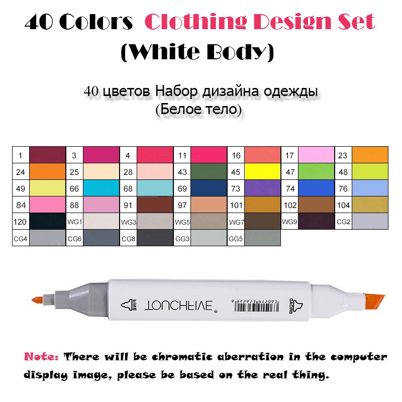 TouchFIVE 40 couleurs double tête Art marqueurs ensemble stylo marqueur d'alcool huileux pour dessiner Manga vêtements de produit croquis marqueurs: 40 Clothing White