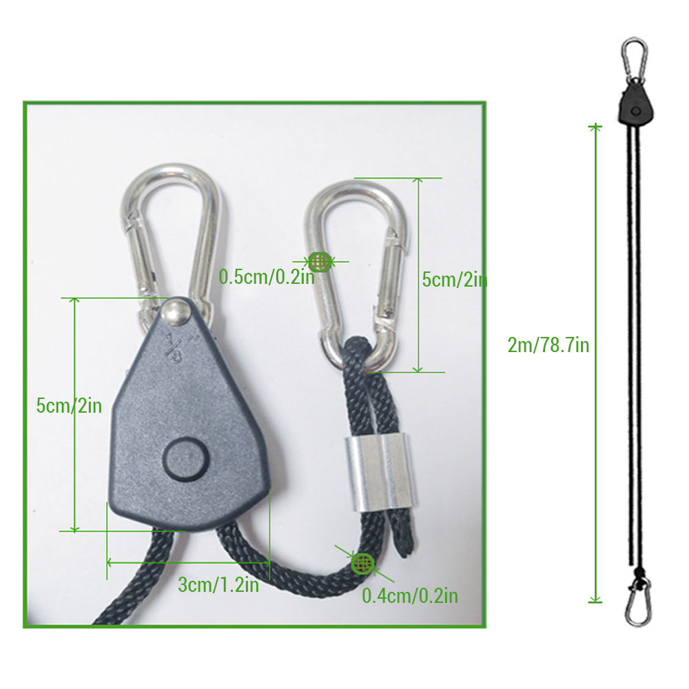 Camping Pulley Adjustable Rope Buckle 2m 1/8 for Light Lifting Tent Guyline Outdoor Clothesline Pet Leash Upgraded Metal Wheel