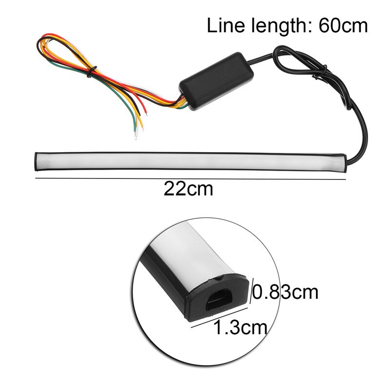 22cm 3w motorfiets achterrem stop strip licht links/rechts stromende lamp met controledoos 12v 12 rgb lichtstrip
