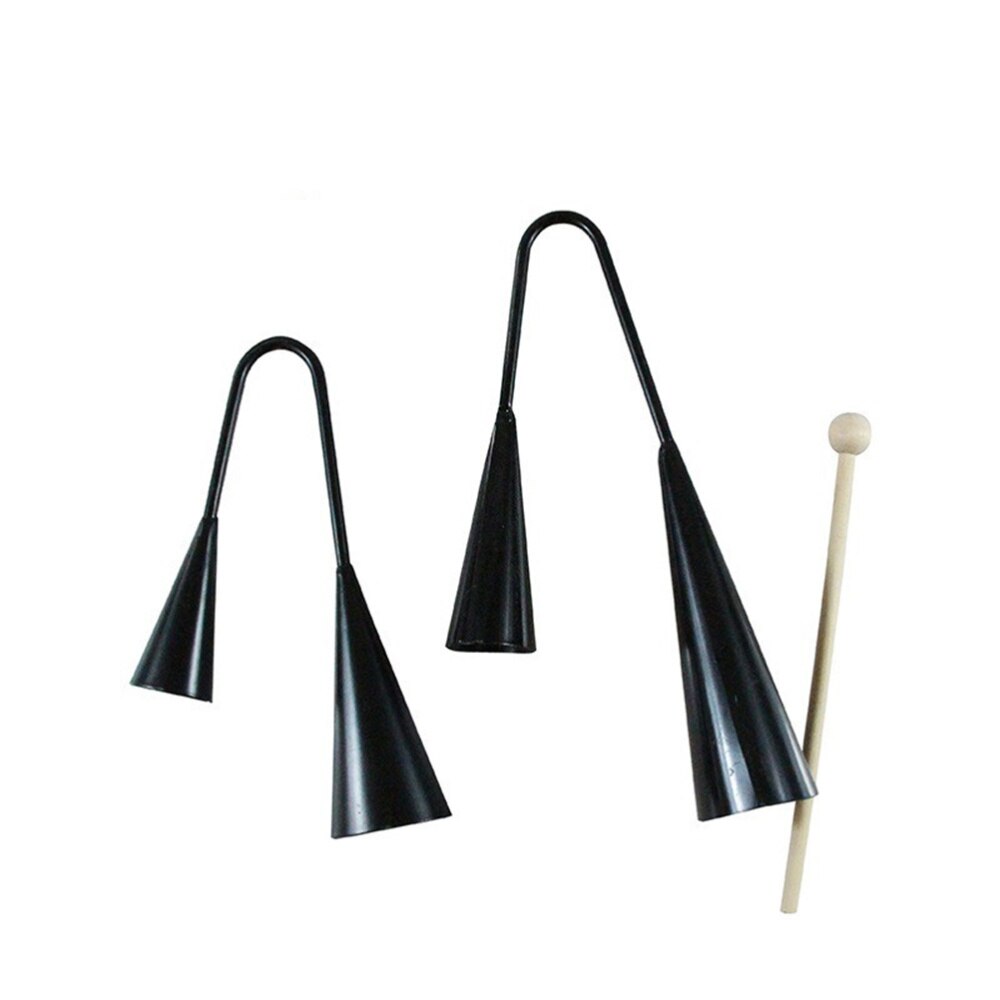 Agogo-campana de educación temprana para niños INSTRUMENTO DE batidor infantil de dos tonos Musical pequeño tradicional con palo de madera (negro)