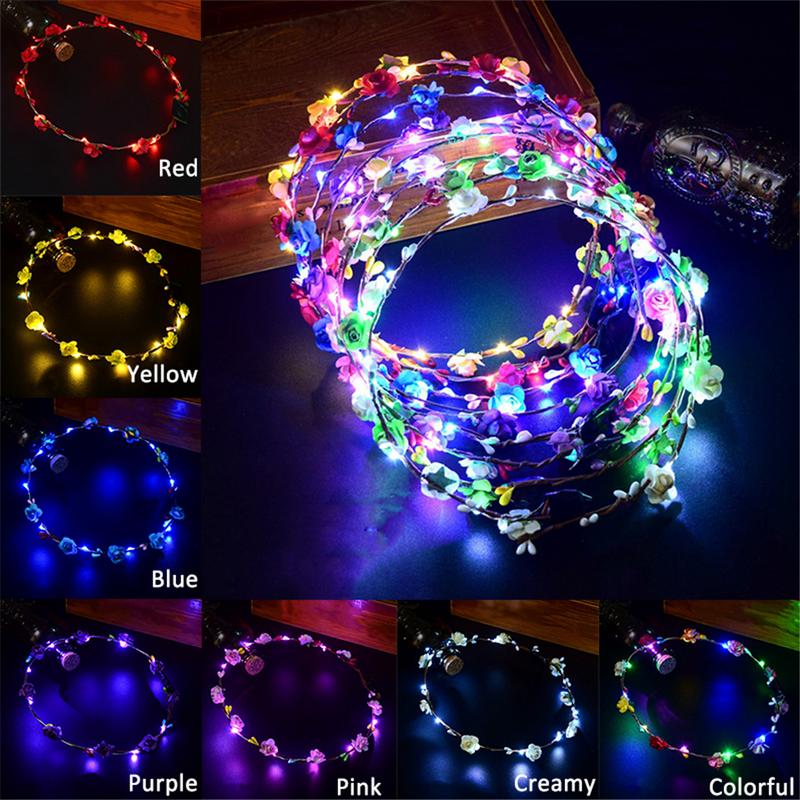 Baby Girls LED Light Up Flower Headband Flashing Glowing Crown Masquerade Party Hair Wreath Hairband Luminous Garlands