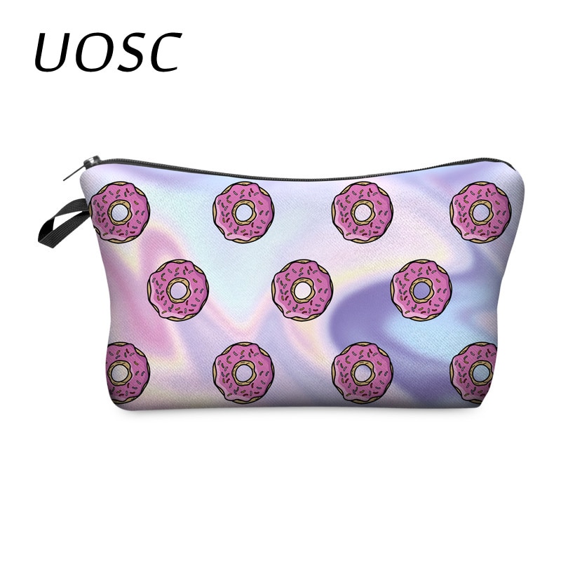 UOSC Rosquinhas Sacos Cosméticos 3D Impressão Viajar Necessaries Organizador para Maquiagem Cosméticos Saco Organizador das Mulheres