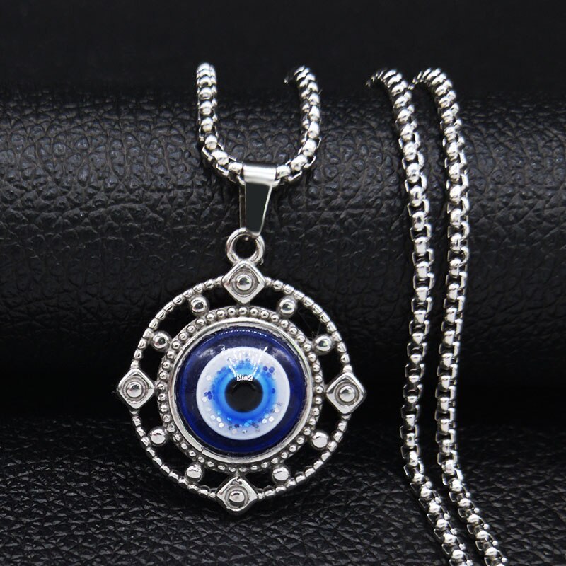 Blue Eye Edelstahl Kette Halskette Frauen Silber Farbe Halsketten & Anhänger Boho Schmuck kragen mujer N19274