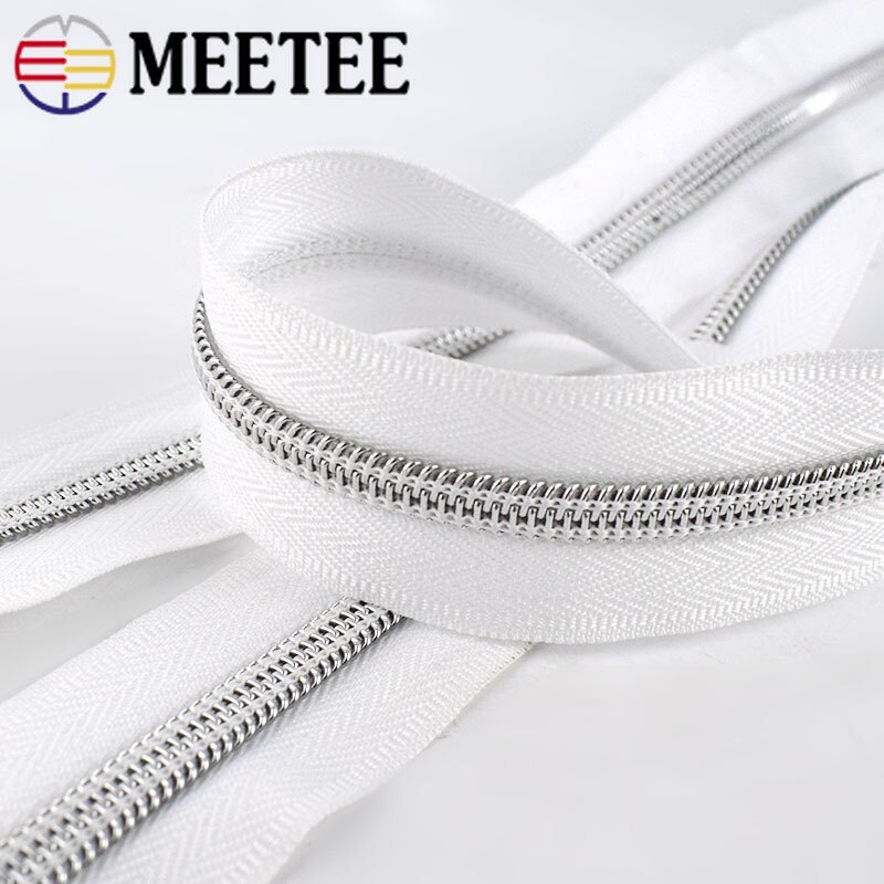 4/8M Meetee Nylon Code Laden Rits Zilveren Tand Spoel Rits Voor Naaien Diy Open Einde Zakken sport Kledingstuk Accessoires ZA030: 8meters