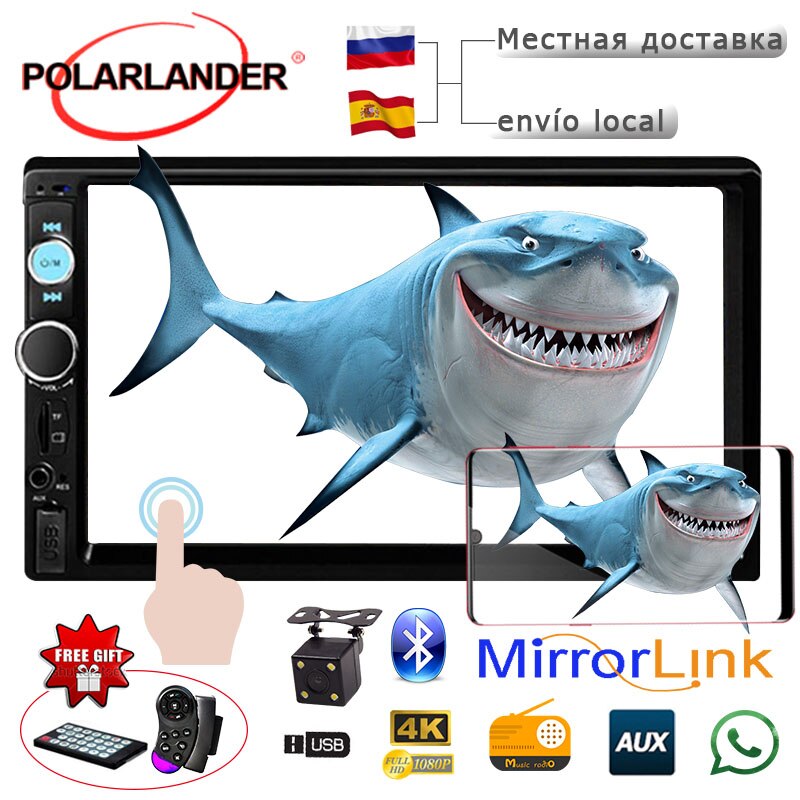 LCD écran tactile Auto Radio 7 pouces 170 degrés CCD rétroviseur caméra voiture Radio lecteur Bluetooth 2 DIN miroir lien