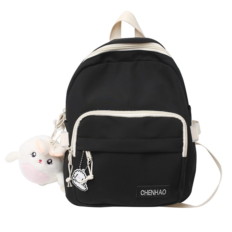 Mochila pequeña e informal de nailon con paneles para chicas adolescentes, morral escolar para mujeres, bolso bonito para chicas jóvenes, 2022: Negro / NO PENDANT