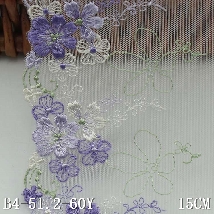 Tulle brodé en dentelle Rose Rose violet, 2 mètres, garniture en maille, beau tissu en dentelle, 15cm de largeur