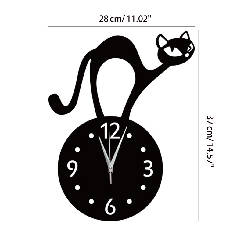95AA Acrylic Mirror Wall Clock Cartoon Animal Hanging Wall Sticker Clocks Crafts