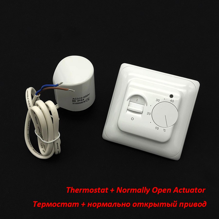 Minco heat  m5.03i vatten golvvärme temperaturregulator manuell termostat 230v nc inget ställdon 0 ~ 40 grader rött ljus: Inget ställdon vitt