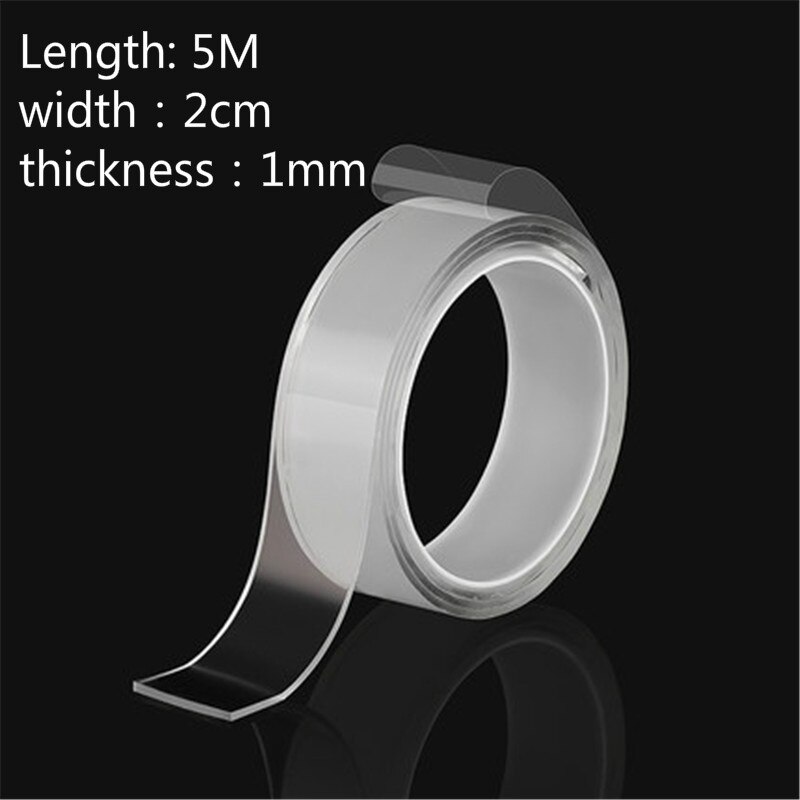 Fita removível resistente dupla face fita adesiva traceless fita lavável fita transparente: 5Mx2cmx1mm