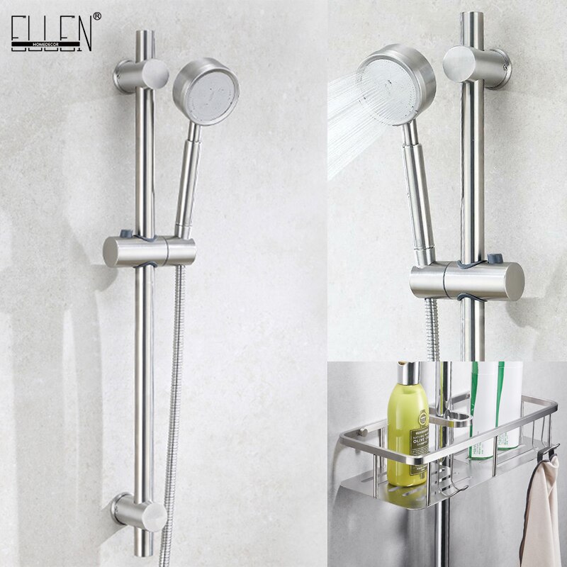 Bad brusebad glidebjælke med håndbruser badehylde rustfrit stål badebrusersæt børstet nikkel færdig elf 981