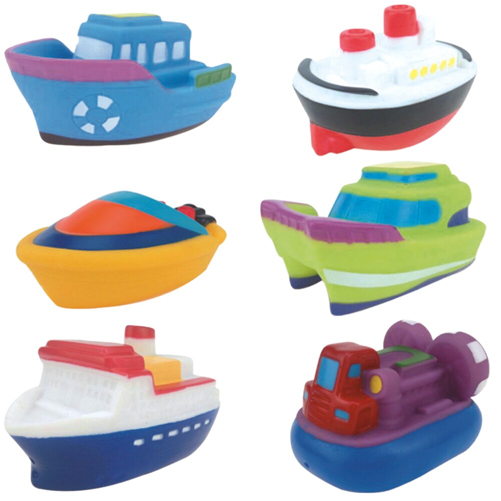 6Pcs Bad Speelgoed Kleurrijke Squeeze Sound Soft Funny Spelen Water Thuis Zwembad Rubber Drijvende Badkamer Cartoon Boot Baby douche