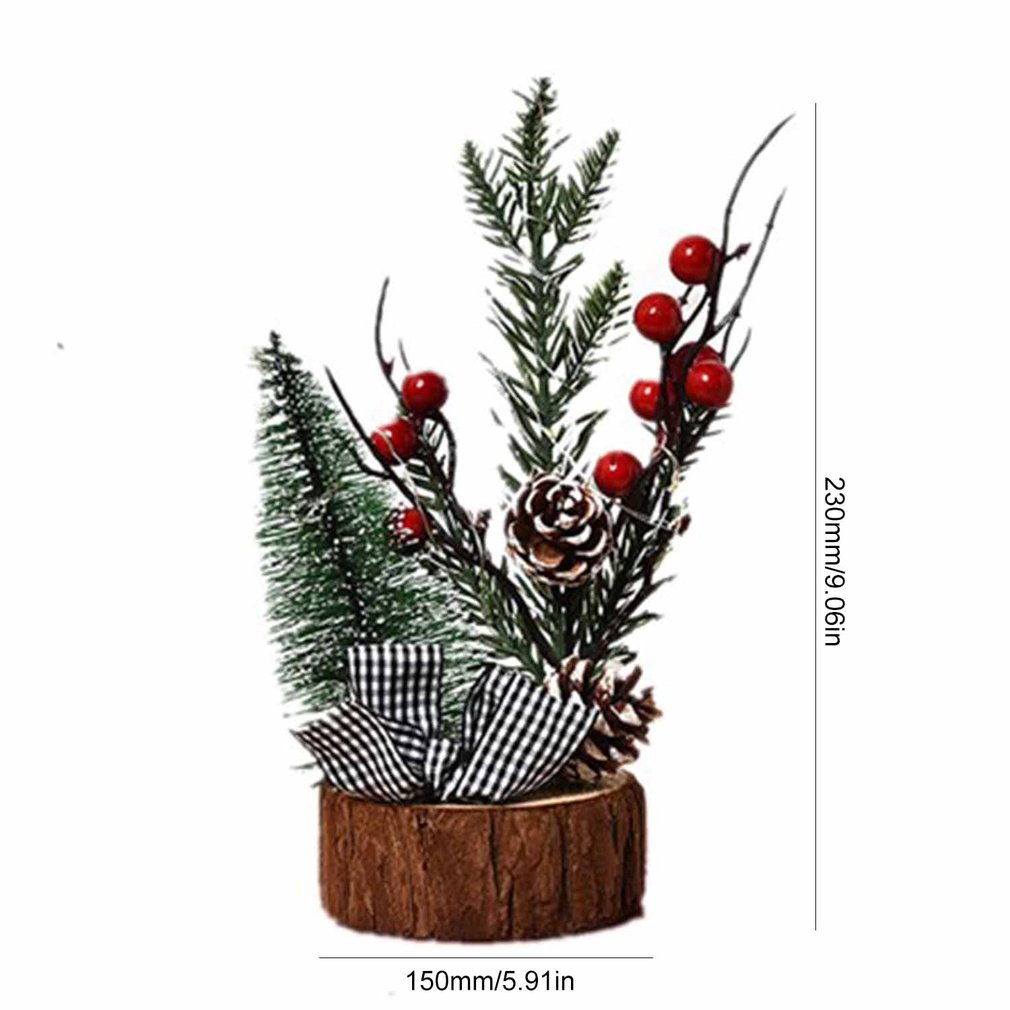 Artificial Christmas Tree Decorations For Home Jute Red Fruit Pine Cone Desk Ornament Christmas Village DIY Craft