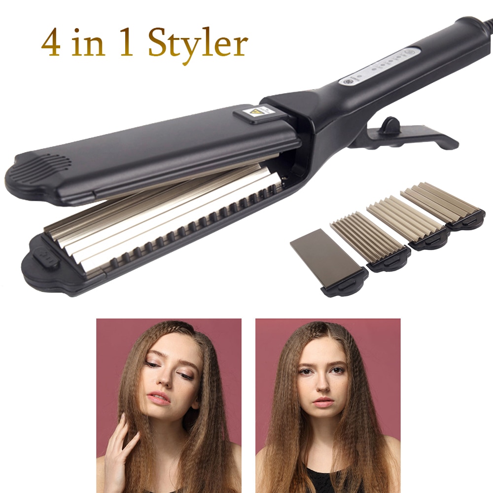 Plancha de pelo 4 en 1 plancha de pelo voluminizadora de titanio, planchas de queratina, herramienta de estilismo