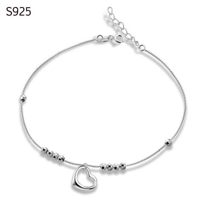 100% Echt Echte Pure Solid 925 Sterling Zilveren Enkelbandje Voor Vrouwen Strand Sieraden Hart Kralen Vrouwelijke Foot Chain Enkelband Band