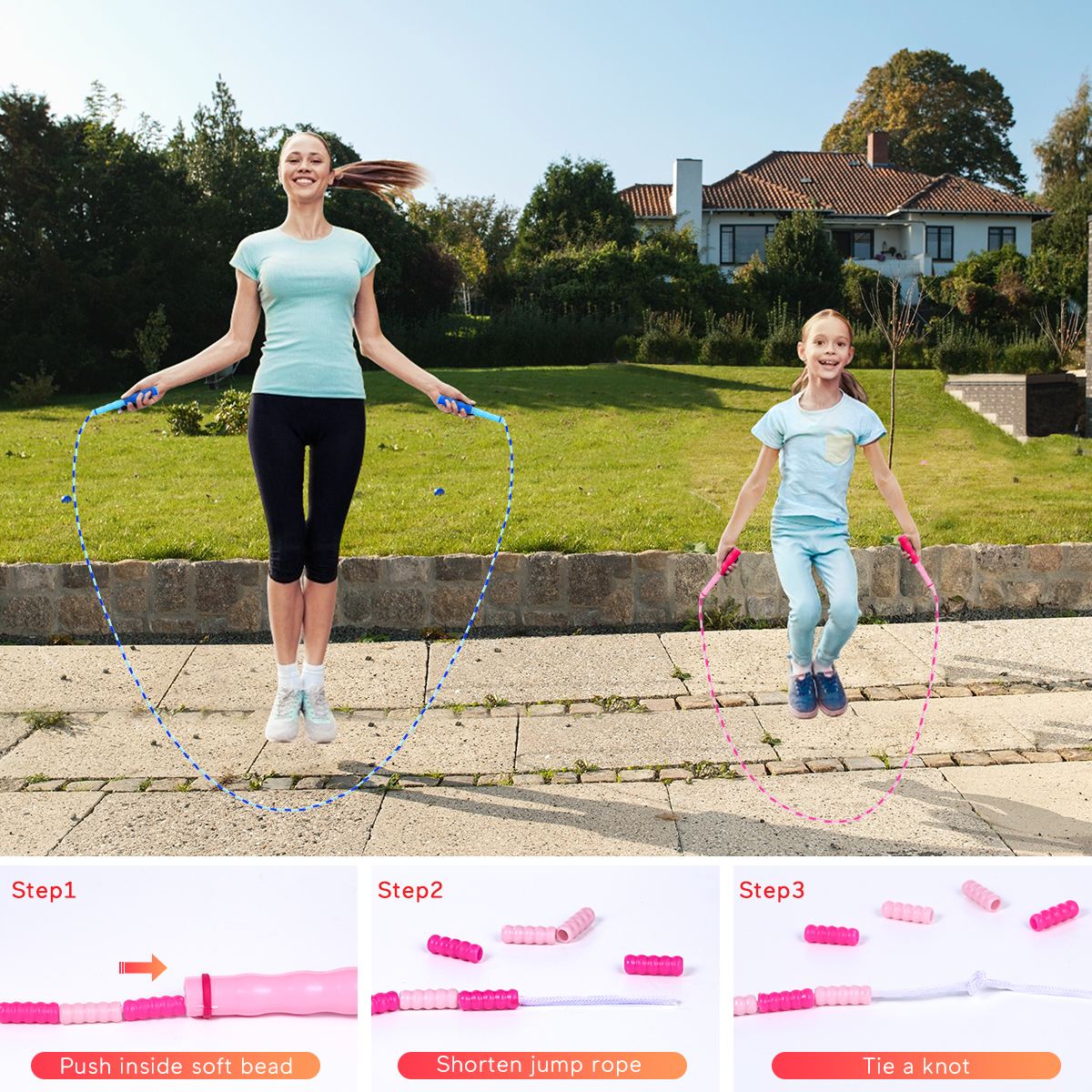 MOVTOTOP 2pcs Jump Ropes Adjustable Tangle-free Skipping Ropes Soft Beaded Ropes Jumping Rope for Teens Toddlers Adults A35