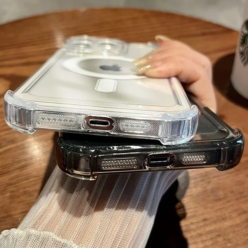 Luxe Magsafe Hoge Transparantie Telefoon Case Voor IPhone 16 15 14 13 12 11 Pro Max Plus Sterke Magnetische Draadloze Opladen cover