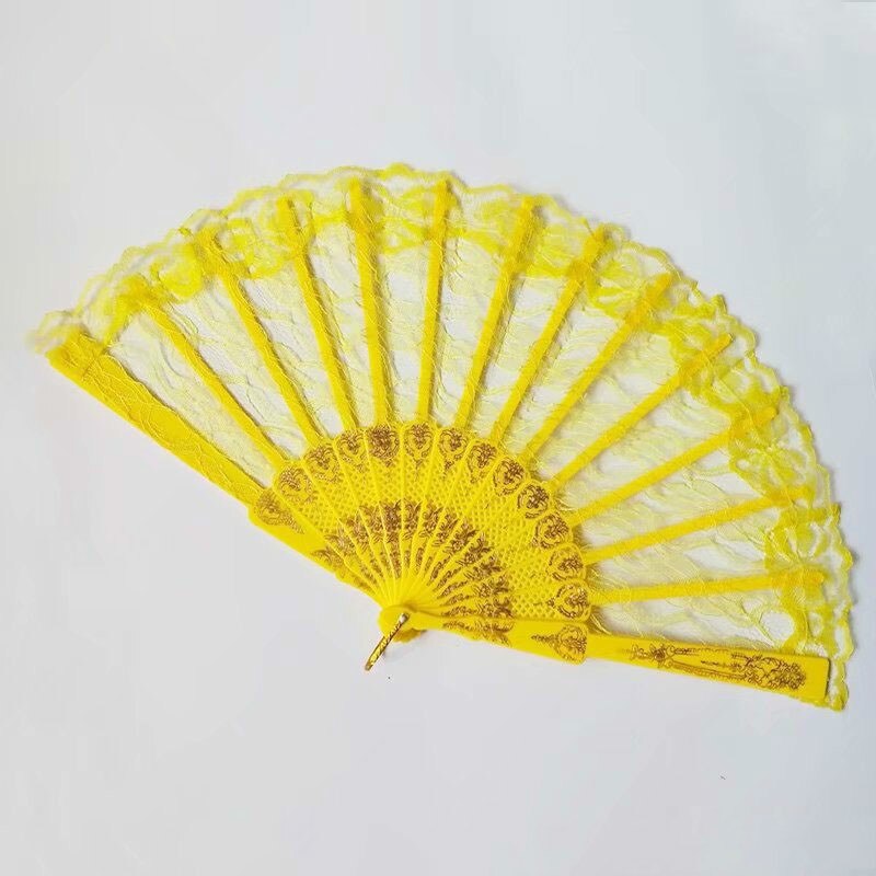 Eventail pliant en dentelle de Style chinois 1 pièce | Décor de fête de danse, ventilateur à main pliable de couleur unie: 10