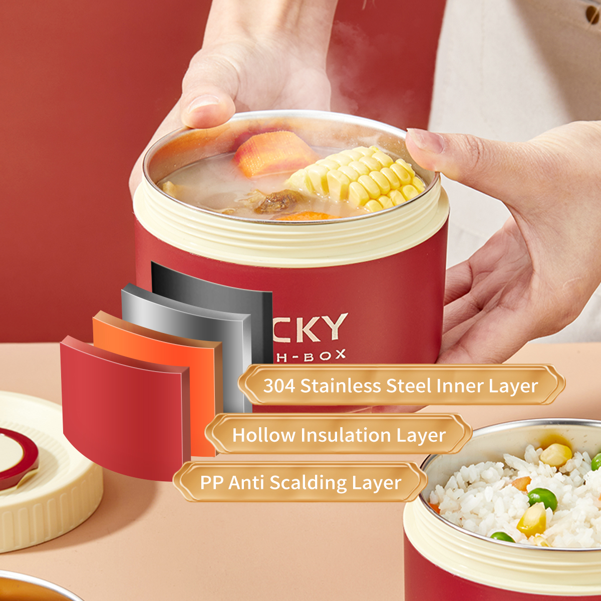 WORTHBUY Portable Insulated Lunch Box 304 Stainless Steel Bento Box With Cutlery&Thermal Bag Microwave Leak-proof Food Container