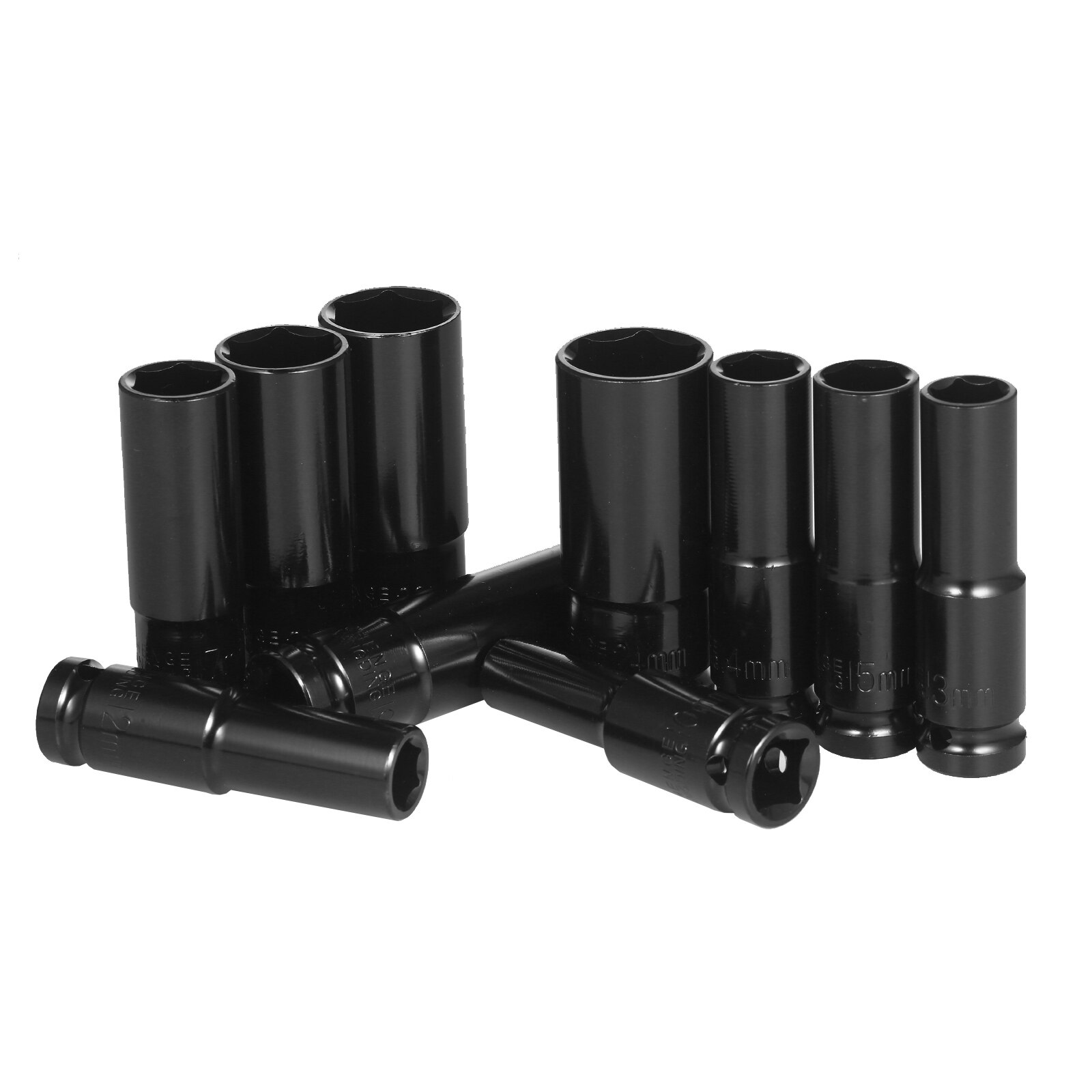 1/2Inch Drive Hex Impact Socket Set 10-Piece Deep Socket Metric Sizes 10-24mm Carbon Steel with Hard Storage Box