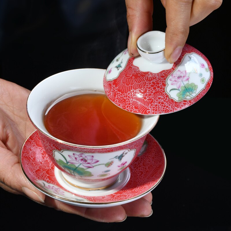 130ml farve emalje keramisk te skål kinesisk tradition gaiwan master kop kung fu te kop lotus mønster tekop porcelæn kopper