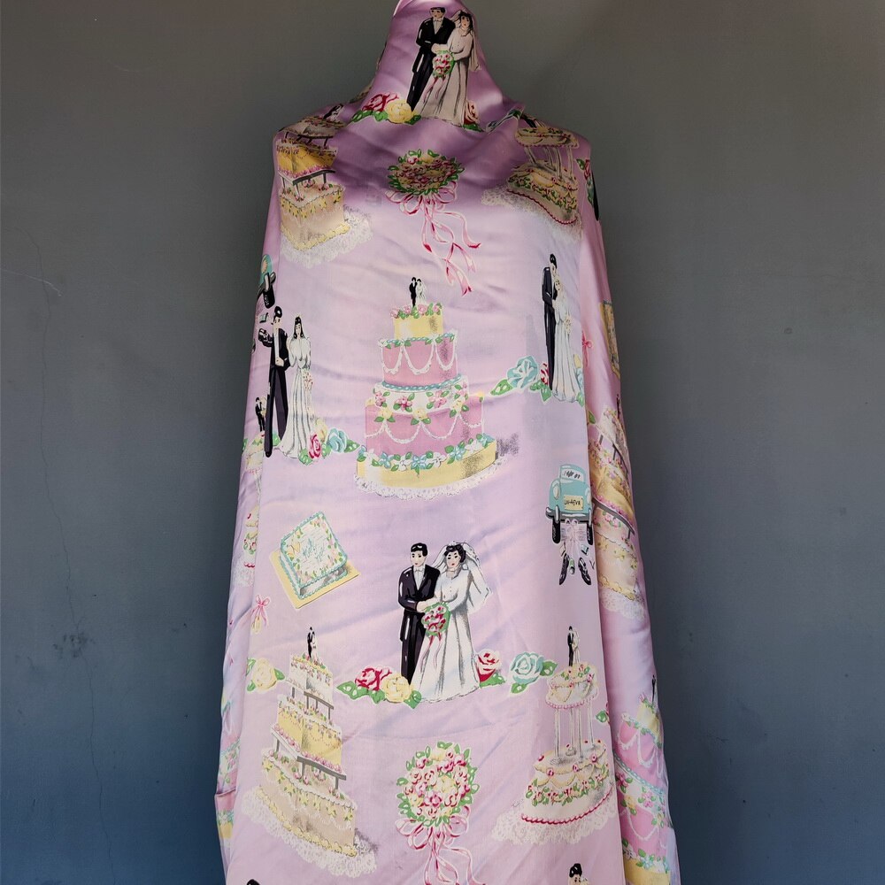 Pure silk charmeuse silk satinsilk mulberry silk pink color wedding and cake funky pattern