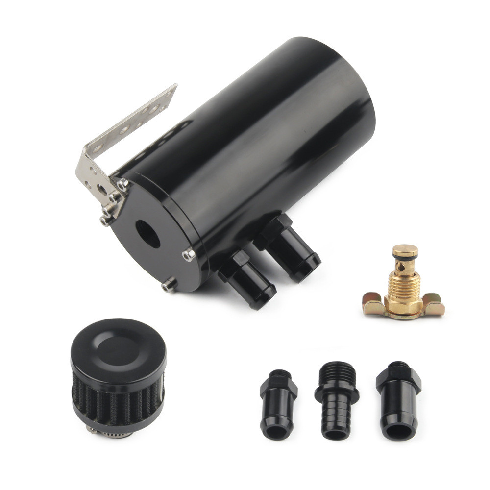 Oil Catch Tank Reservoir Can 2-Port With Breather Drain Valve Aluminum Universal