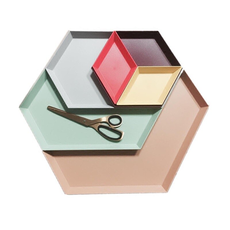 Coloré polygone bijoux plaque bureau combinaison plateau de rangement nordique géométrique diamant métal Hexagonal thé fruits bijoux plat