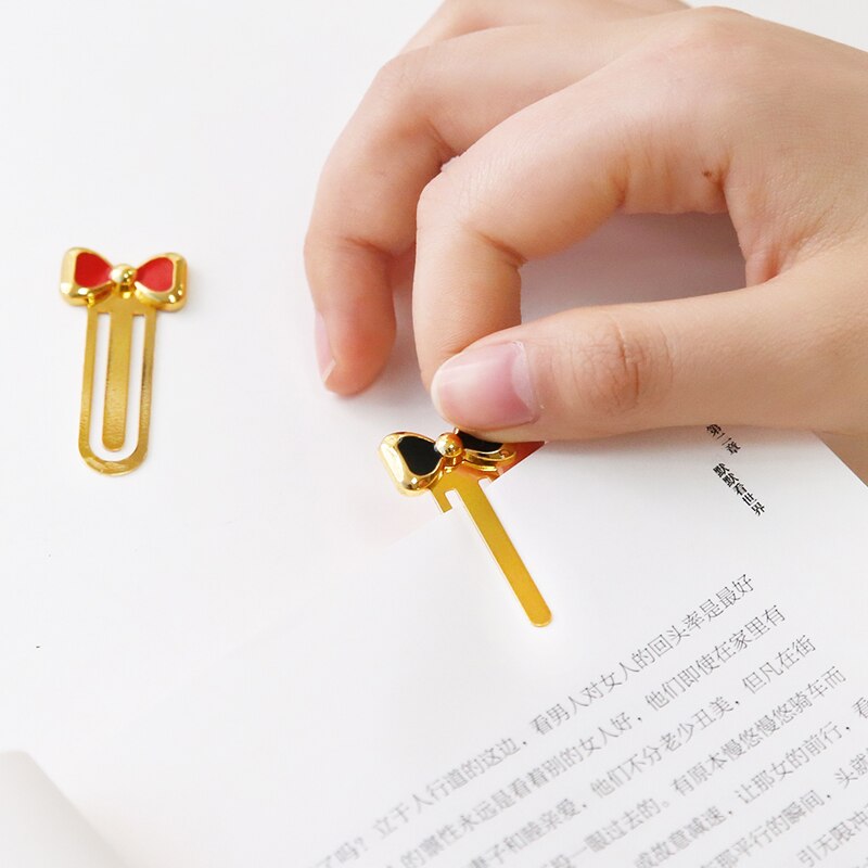 Precioso marcador de libros de Metal con lazo, accesorios para libros, marcador de Clip de papel dorado, Rosa y Rojo para diario, artístico DIY para el colegio y la Oficina 6604