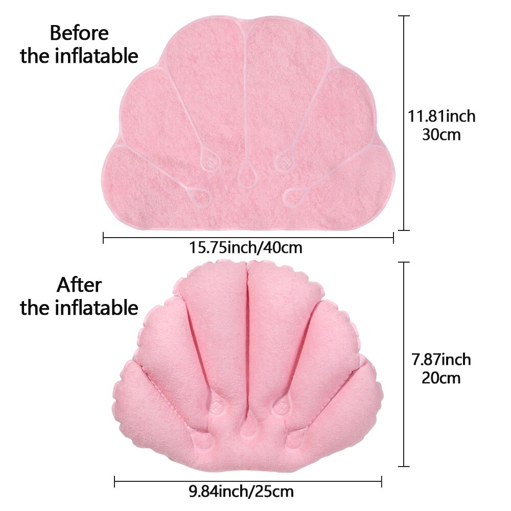 Almohada inflable de baño con ventosas, cojín suave de felpa en forma de abanico para bañera, Spa, soporte para cuello, 1 unidad