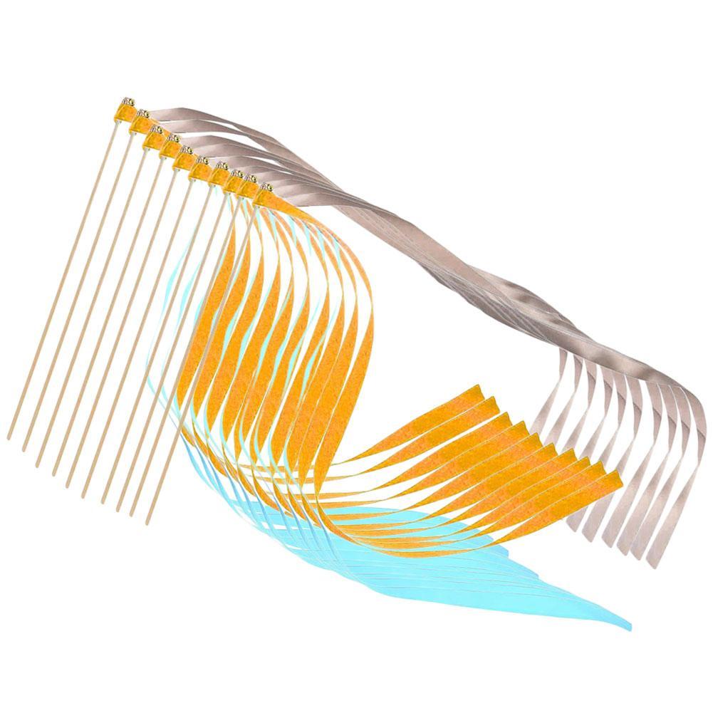 10 sztuk/partia ciemnozielone wstążki ślubne różdżki ze złotym dzwonkiem wstążki kręcenie serpentyny ślubne wstążki Stick