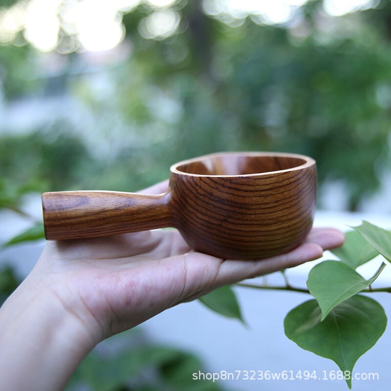 Mini pala de madera japonesa retro, 12x8x5,5 cm, empacadora de agua de madera creativa con mango, cuchara de agua, vajilla de madera para cocina