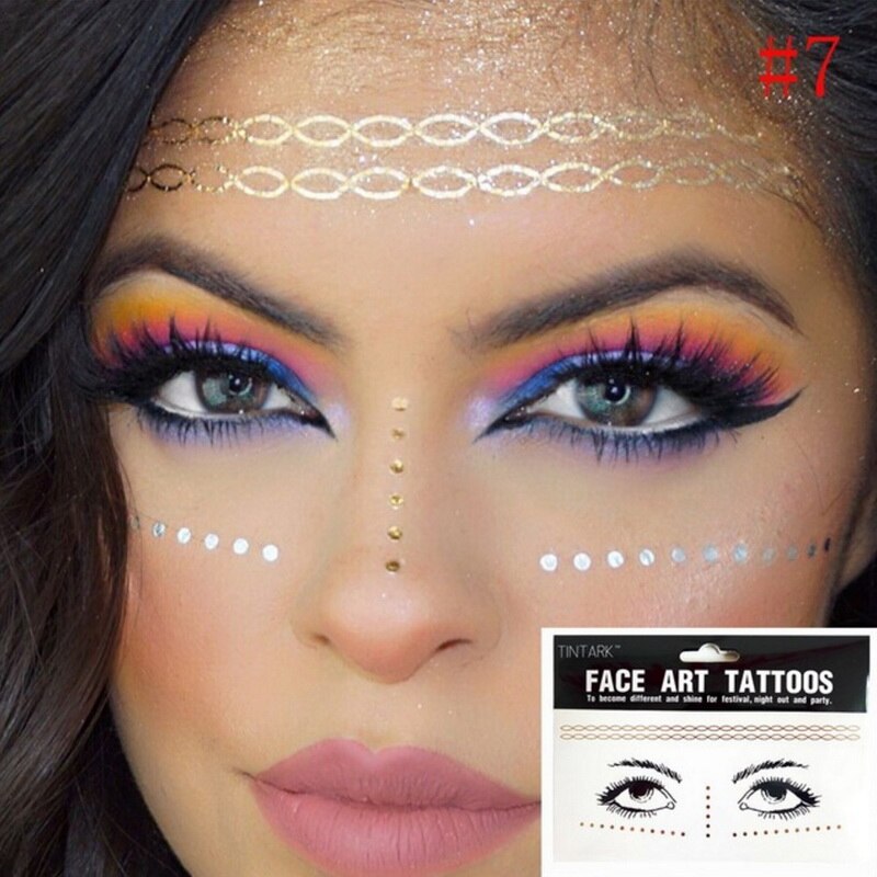 1pack Gold Face Tattoo Flash tattoo Waterproof Blocked Freckles Make Up Body Art Stickers eye decals Bride tribe party: f21