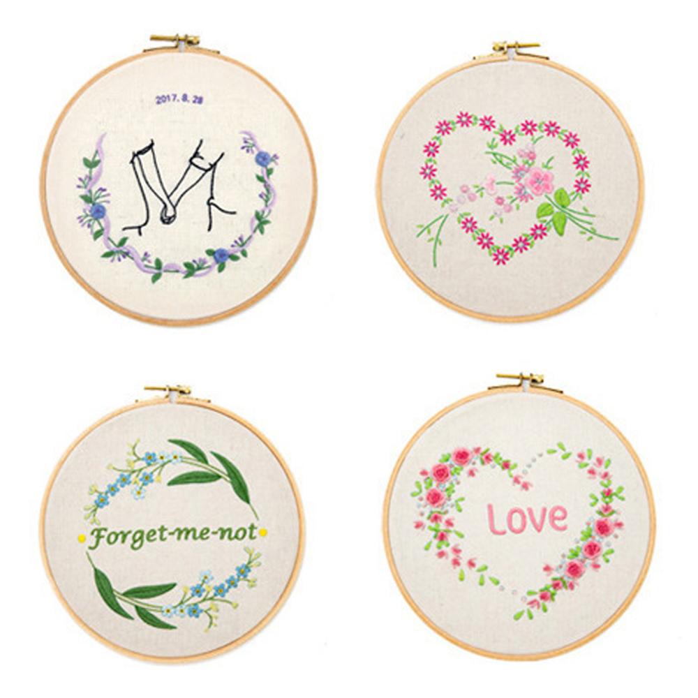 Flower Letter Pattern Embroidery Set Needlework Tools Printed Beginner DIY Embroidery Round Cross Stitch Kit Sewing Craft Kit