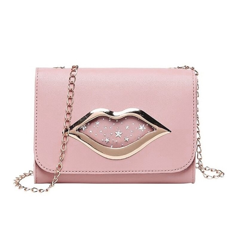 Stora läppar kvinnor axelväska glänsande stjärnor läderbyte handväska kvinnliga crossbody messenger kedjeväskor dam kvinnor väska