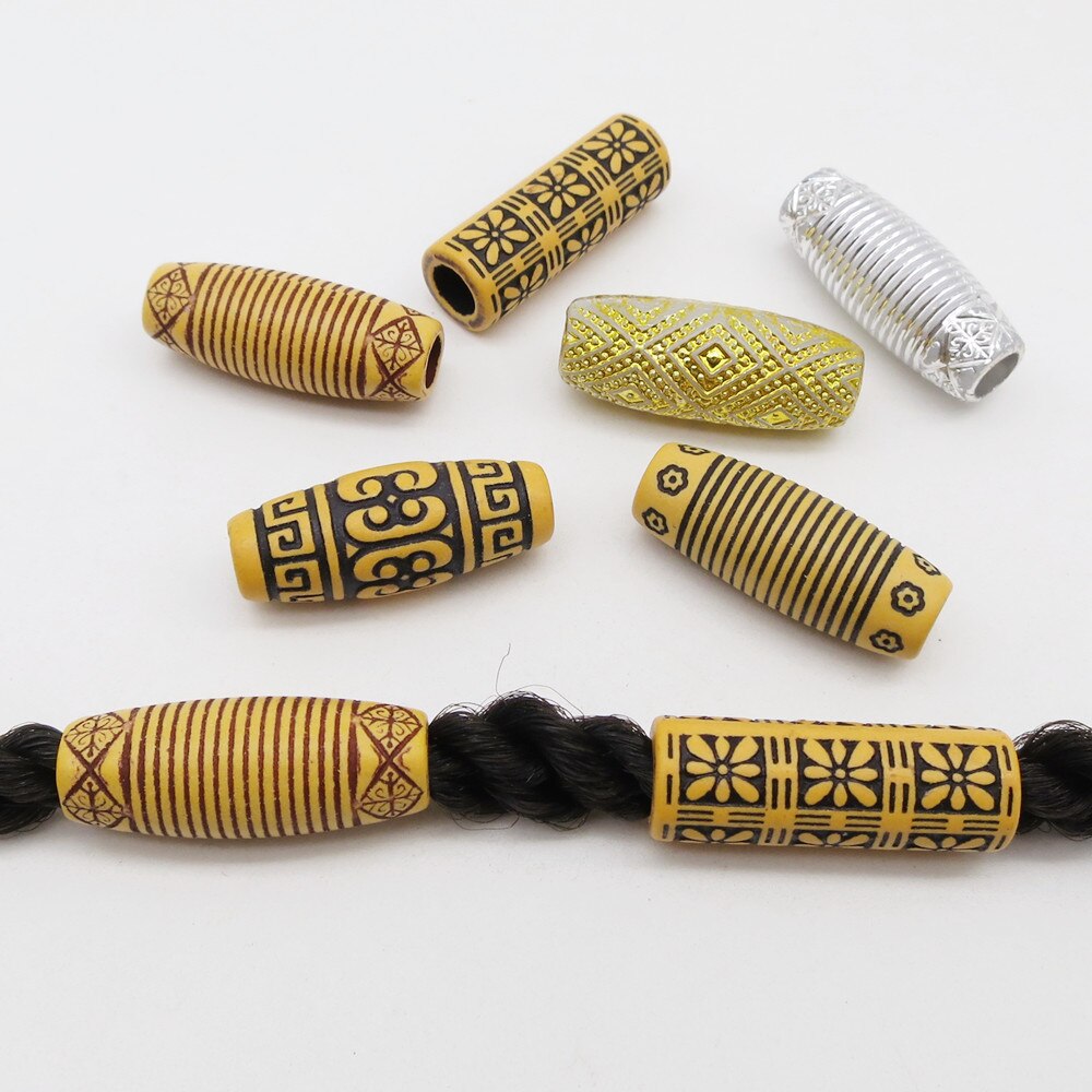 10 stk viking akryl træ hæklede fletninger hår dreadlock dreadlock skæg perler rørringe til hår mænd kvinder piger tilbehør