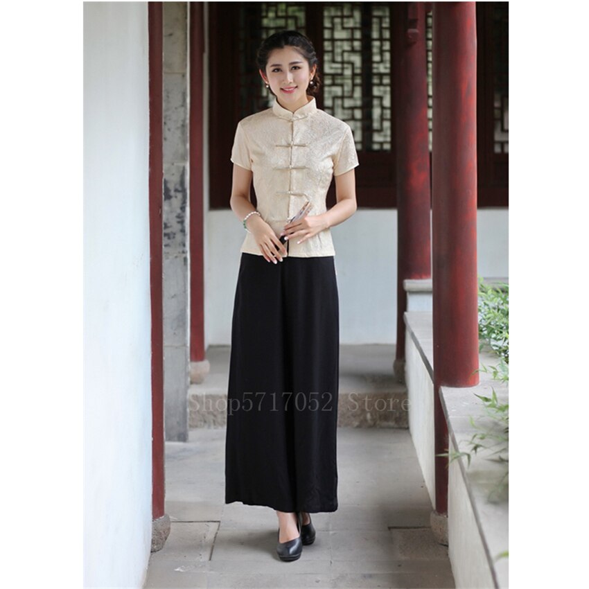 Chinese Qipao Top Traditional Clothing for Women Cheongsam Dress Vintage Print National Oriental Clothes Blouse Party