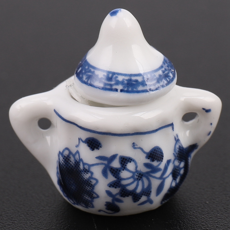 1/12Th Essen Ware China Keramik Tee einstellen Puppen Haus Miniaturen Blau Blume
