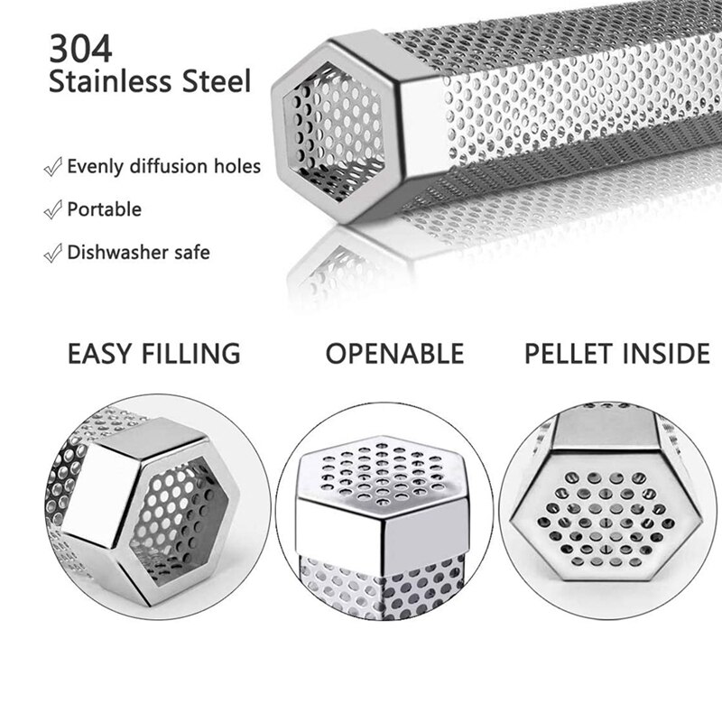 Stainless Steel Barbecue Wood Smoking Pellet Pipe Hexagonal Portable Fruit Wood Bacon Electric Gas Charcoal Smoker