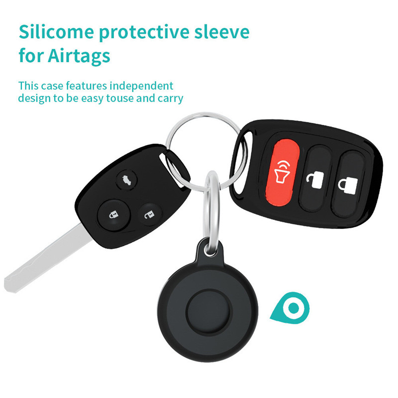Silikone etui, fuldt cover, nøglering til apple airtag, telefon, kæledyrsfinder, tracker, tyverisikker, airtag-cover til airtags