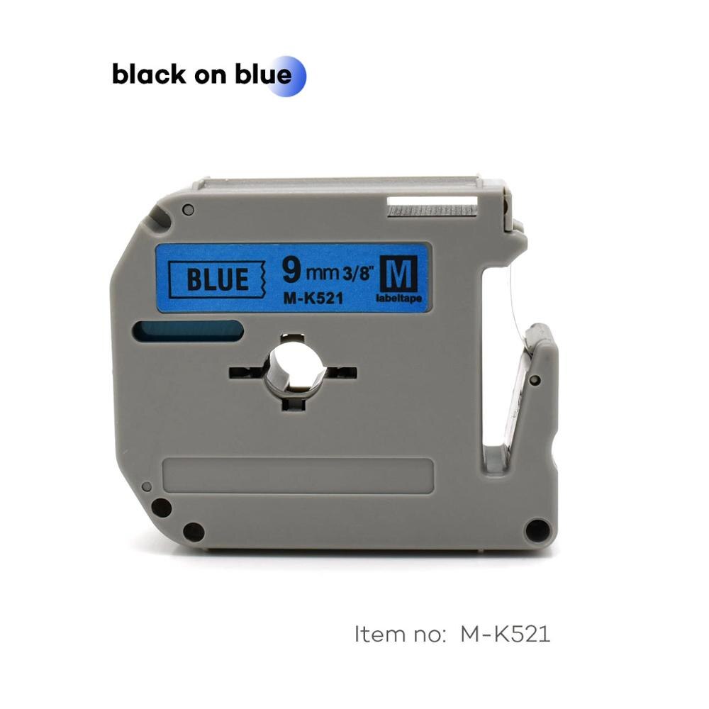 9 Mm Multicolor Label Tapes Als M-K121 M-K221 MK221 Mk 421 Mk521 Mk-621 Compatibel Brother P-Touch Label Printer Voor PT-80 PT-70: black on blue