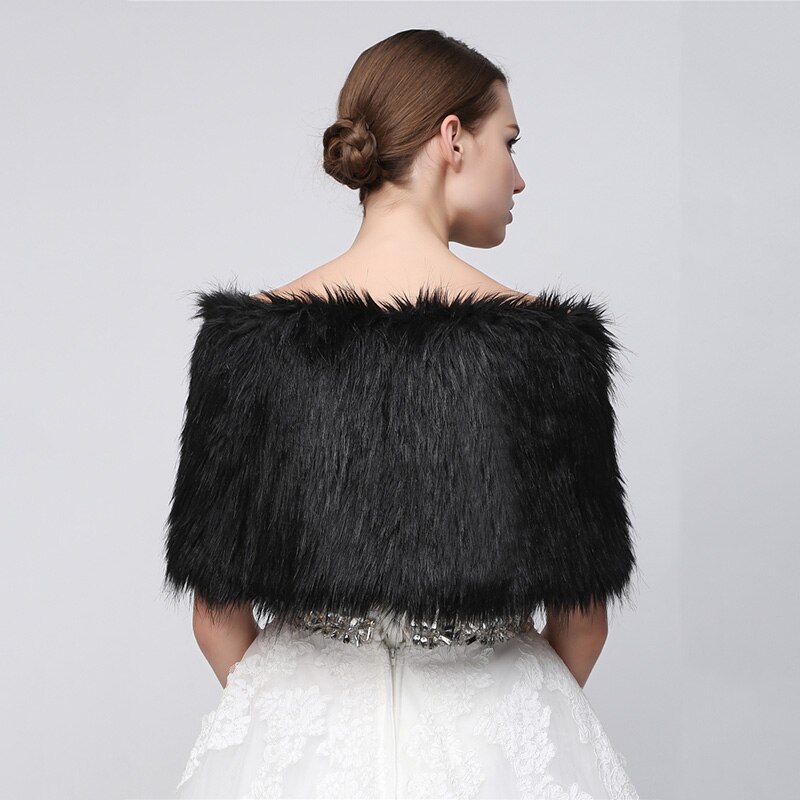 In Stock Wedding Bridal Wraps Black Faux Fur Bolero Winter Bride Wedding Shawls with Bow Wedding Accessories