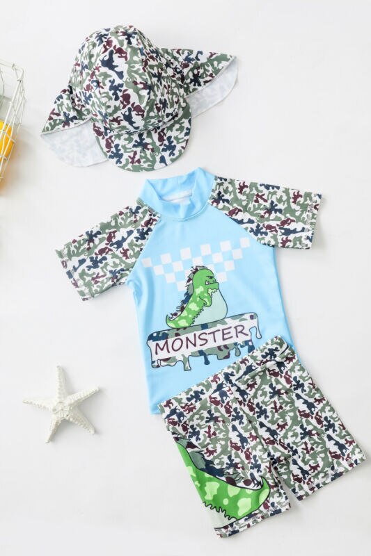 Sommer 3Stck Kleinkind Art Baby Jungen Dinosaurier Badeanzug Bademode Badeanzug Sunsuit Outfits einstellen Bademode 2-7Y