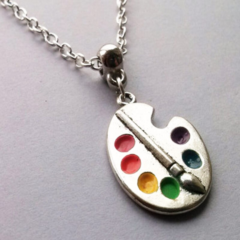 Kunstenaar Palet Ketting Zilver Kleur, Kunstenaar Emaille, Multicolour, Kunstenaar , Schilder Lange, handgemaakte Cadeau Vrouwen